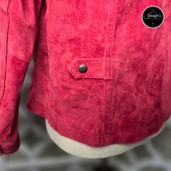Coldwater Creek Red Front Snap Closure Long Sleeve Lined Suede Jacket Size PL - Picture 9 of 13